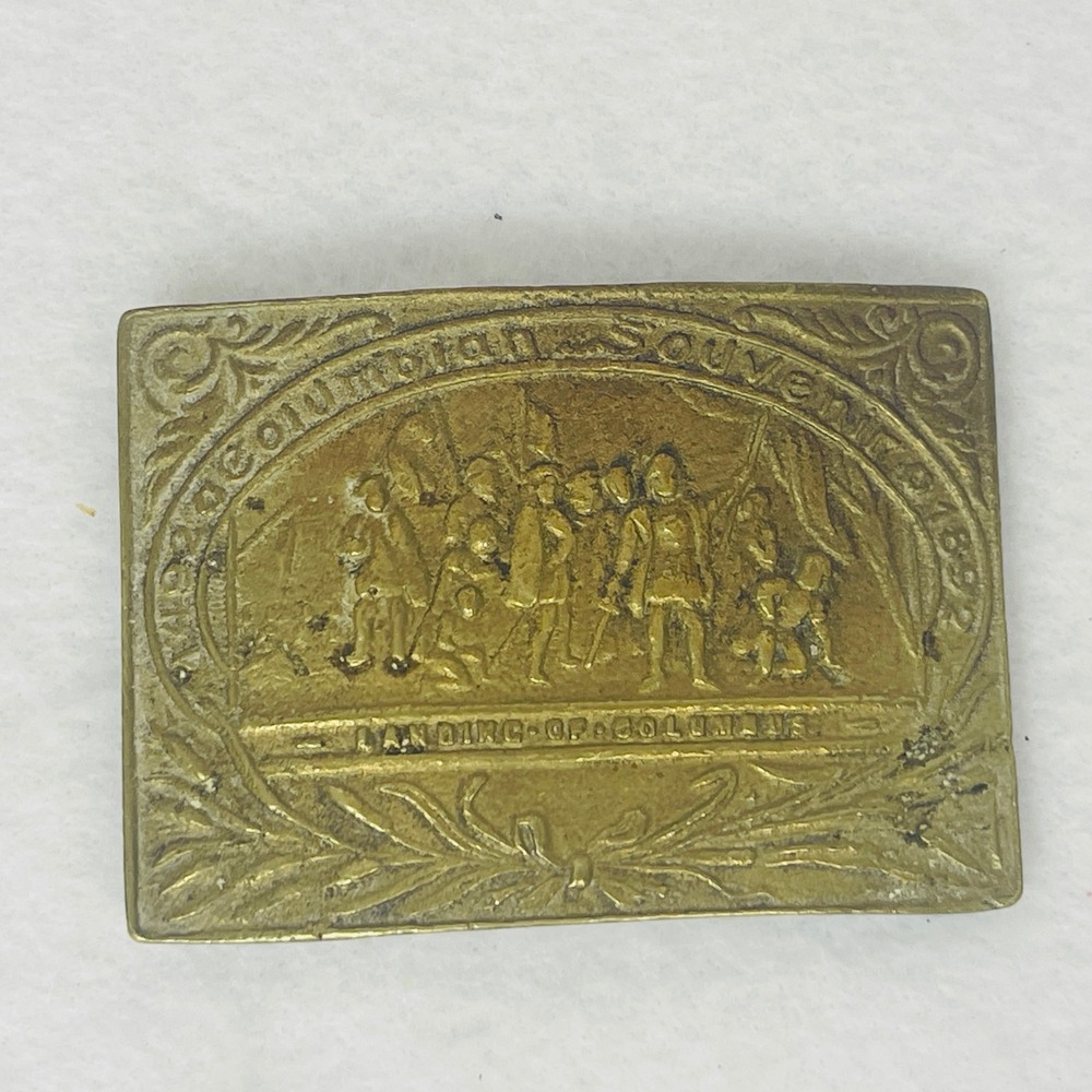 Unbranded Belt Buckle Unisex OS Landing of Columbus 1892 Gold Souvenir Good